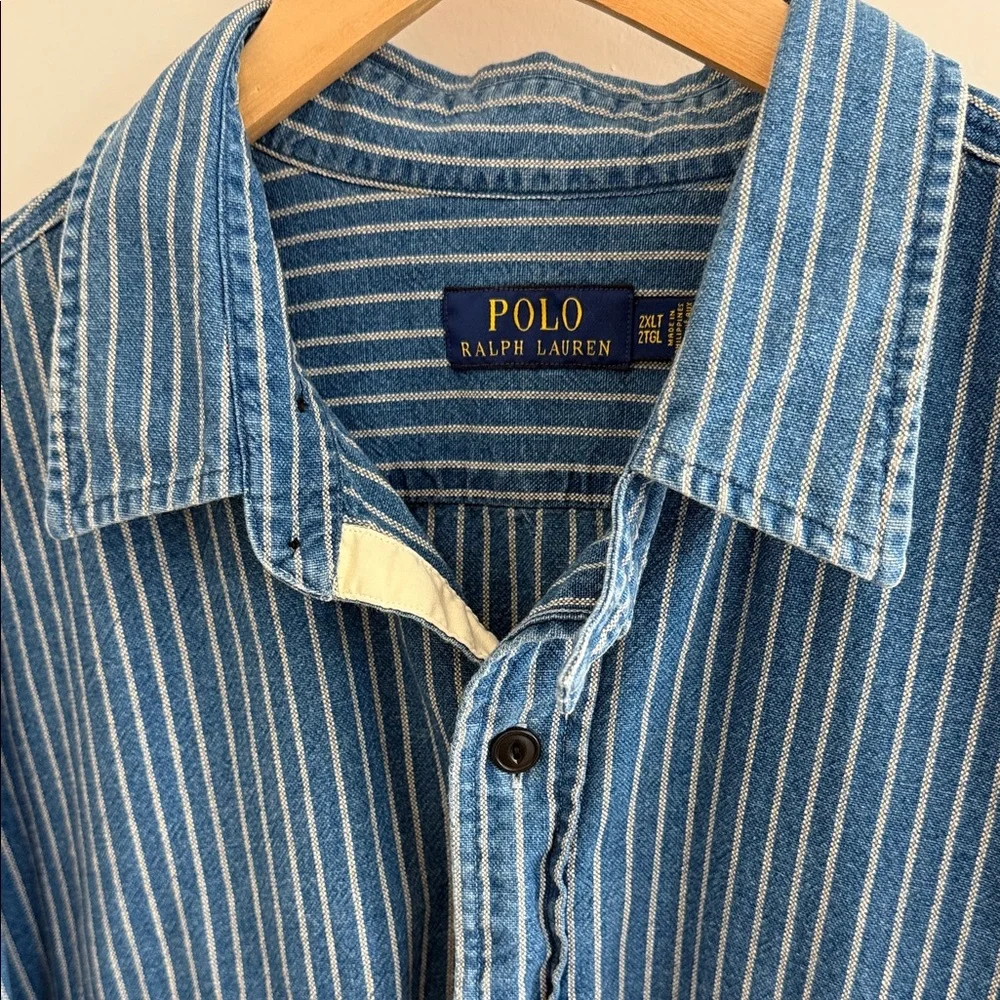 Polo by Ralph Lauren Blue Striped Casual Button Down Shirt - Picture 4 of 8